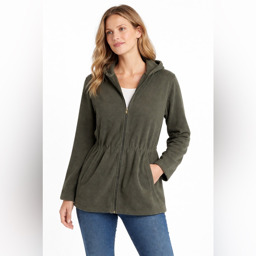 Lands’End Black Cinched Waist Zippered Hoodie Sweatshirt Jacket. Size XL - Picture 1 of 7